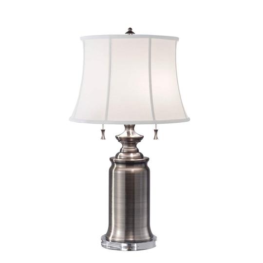 klasszikus ezust nikkel szinu amerikai haloszoba asztali lampa elegans luxus textil lampaernyo vintage villa kastely.jpg